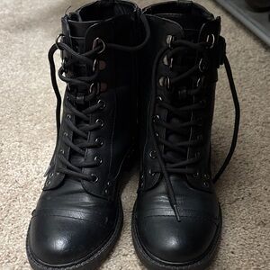 GBG Los Angeles Black Lace-Up Moto Boots